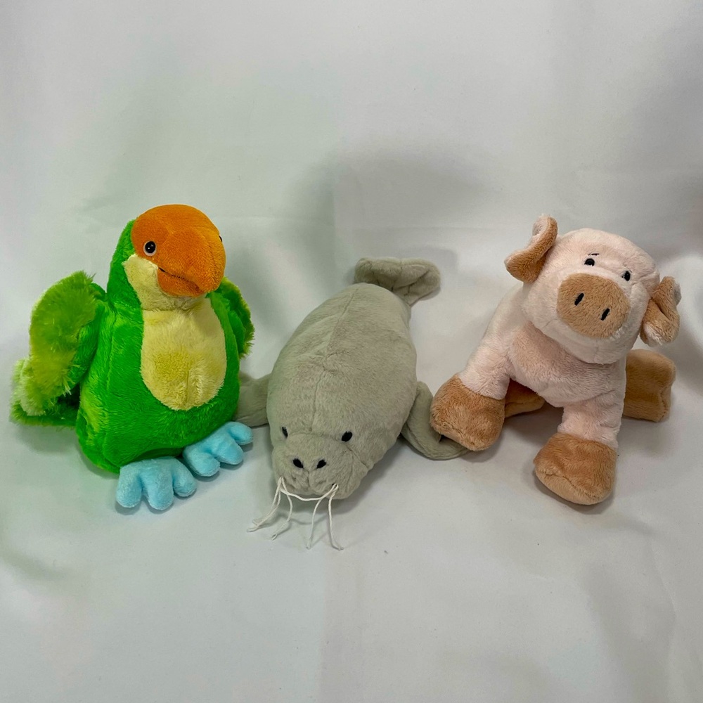 Ganz Webkinz Plush Animal Set - parakeet, manatee & floppy pig